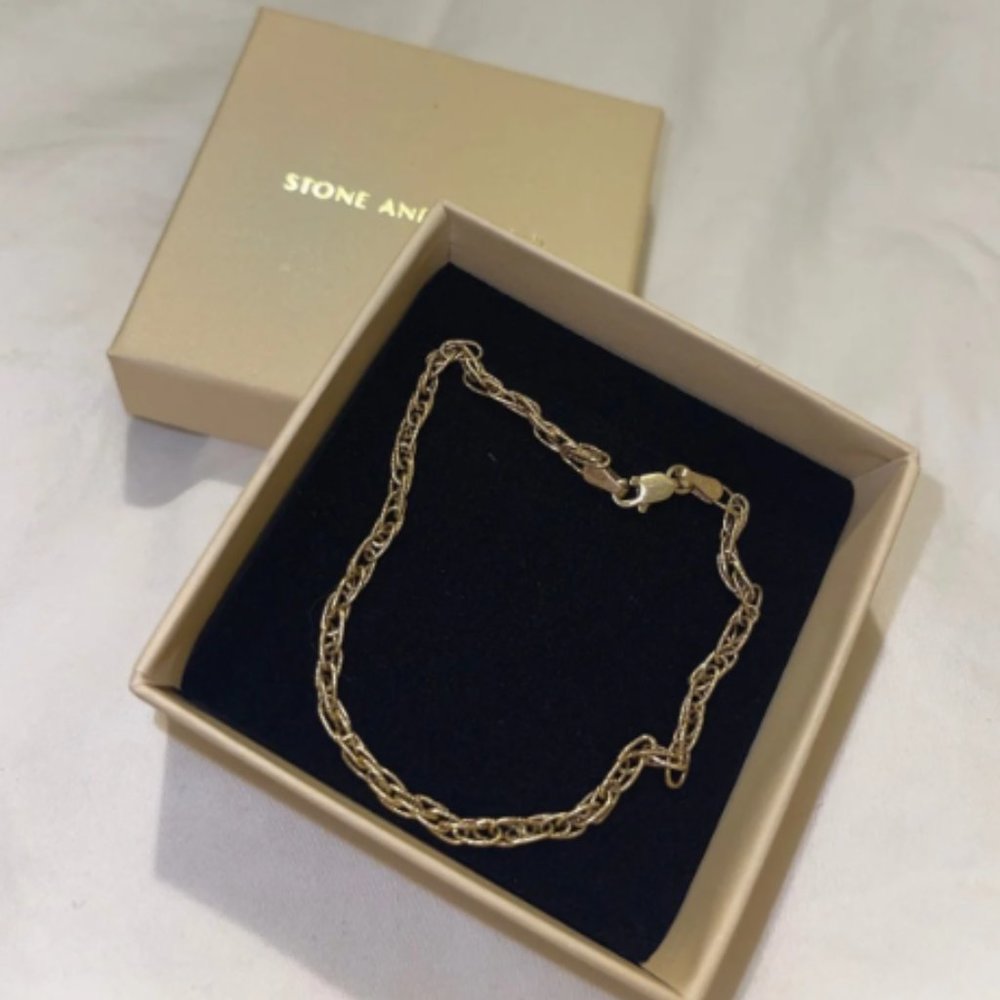 Stone and Strand Double Open Chain Bracelet 14k solid yellow gold